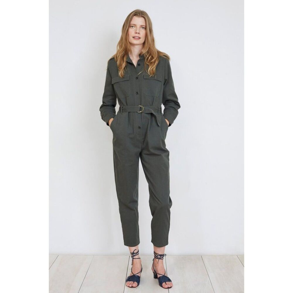 APIECE APART Womens Jumpsuit Size 0 Green Belted Button Up Flight Suit KOEN $356